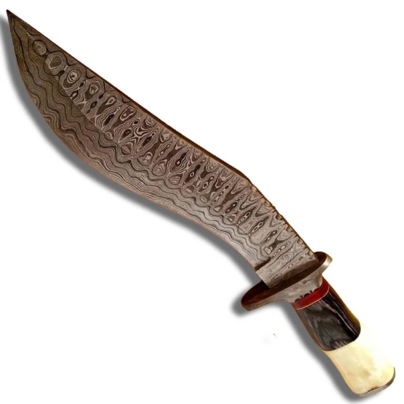 Machette Khukuri En Acier Damas Et Manche En Corne De Taureau