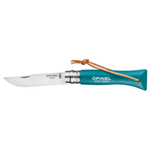 Couteau Pliant Français Baroudeur N°06 Inox Turquoise Manche Bois De Charme Opinel