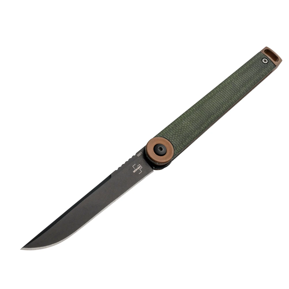 Couteau De Poche Kaizen Green Canvas Micarta Manche Micarta Boker Plus – Image 2