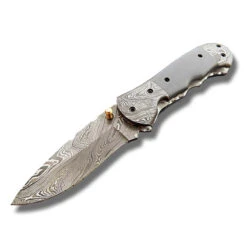 Couteau De Poche Manche Gris Et Damas