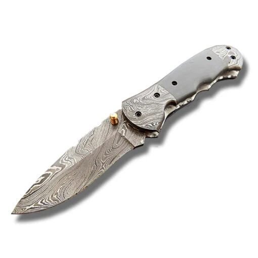Couteau De Poche Manche Gris Et Damas