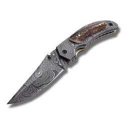 Couteau De Poche Manche En Bois De Cerf Et Damas